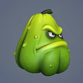 Green Vegetable Pumpkin Shaped With Angry Face Expression And Bumpy Surface